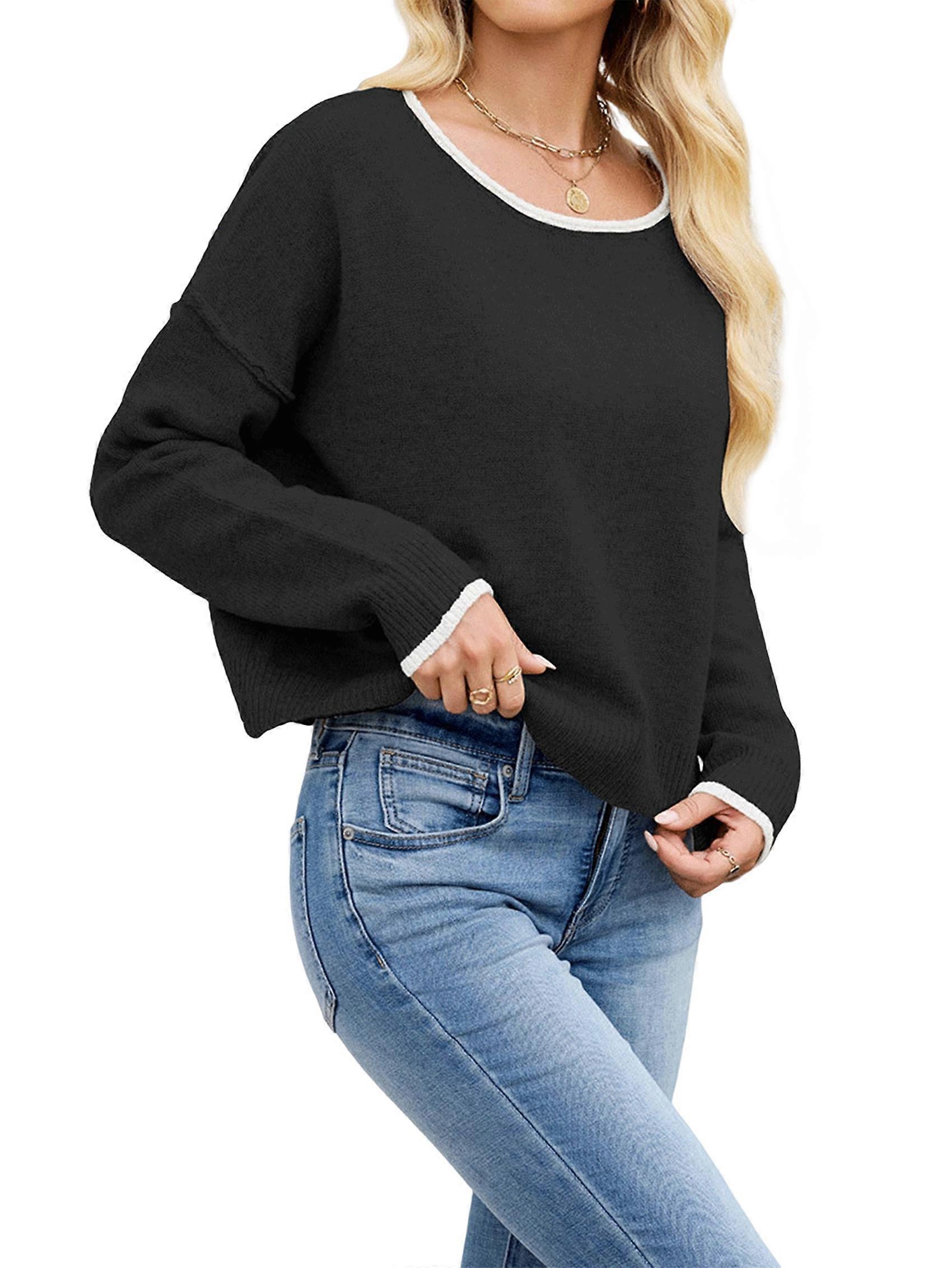 Women'S Jumper Sweaters Solid Casual Knitted Bottoming Pullover Loose All-Match Basic Top Black S
