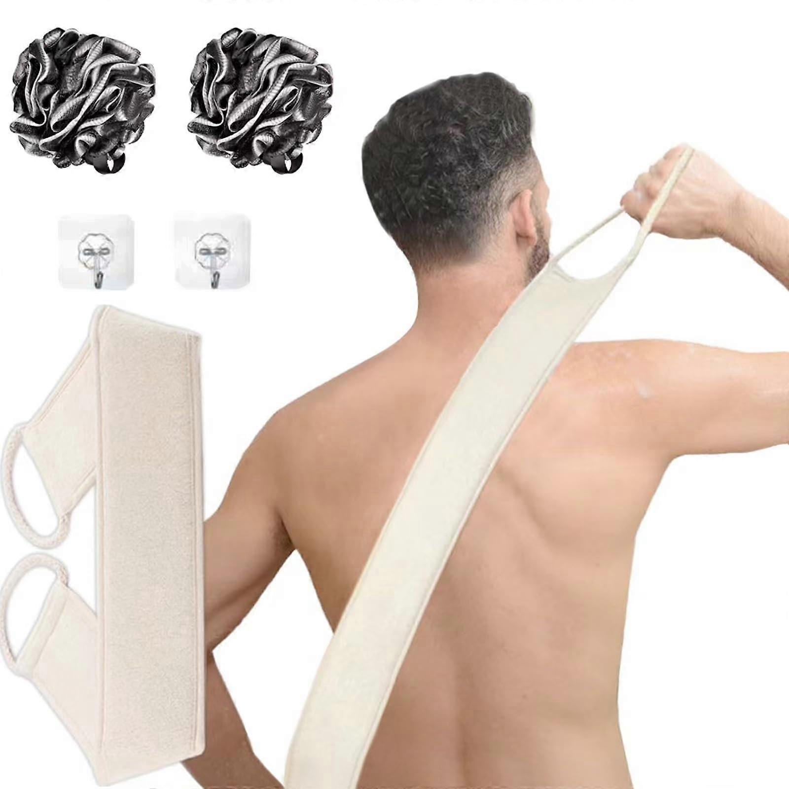Loofah Back Scrubber for Shower with Sponge, DualSided Exfoliation, Hooks, 5 Pack