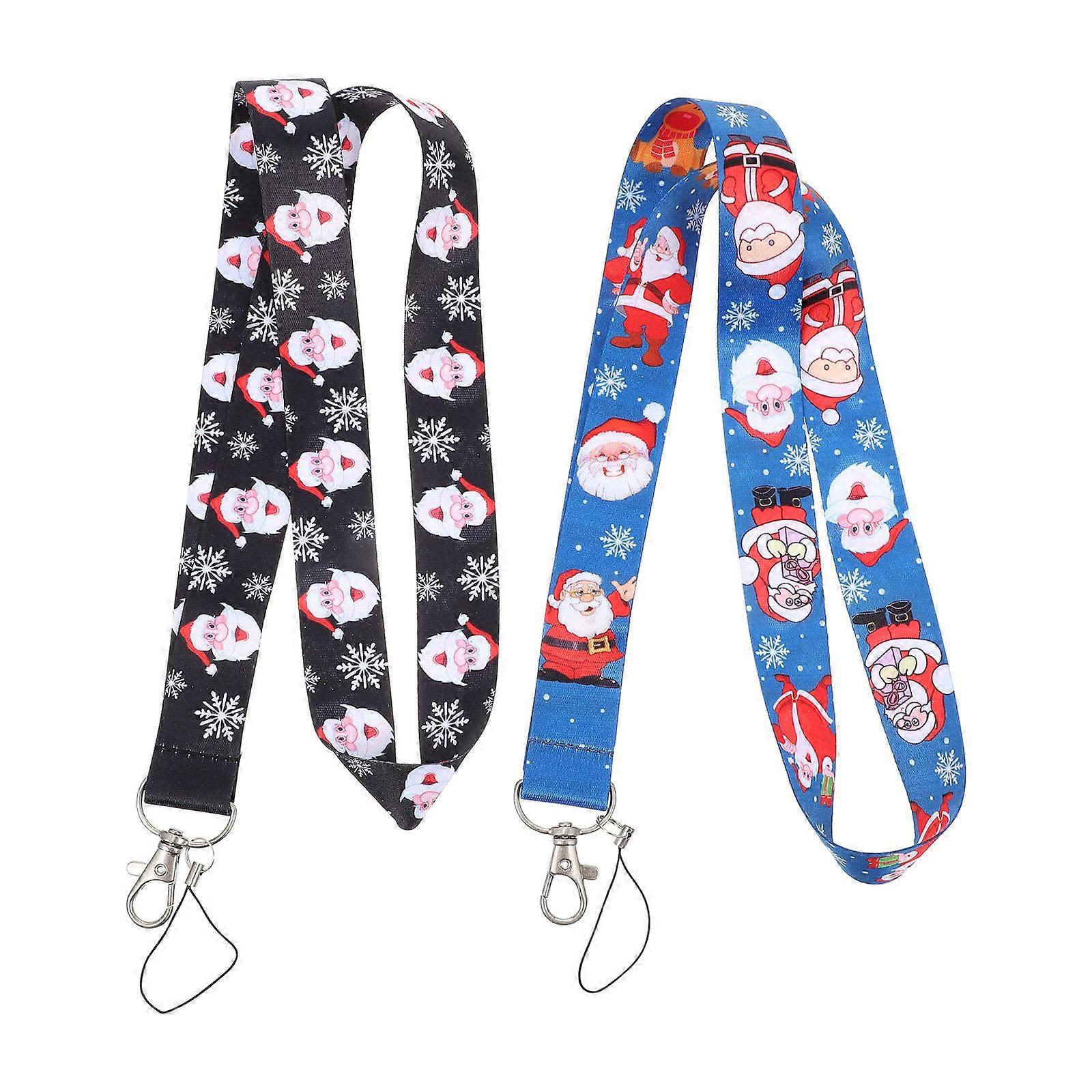 Polyester Christmas Pattern Phone Lanyard for Phone 2Pcs Black Neck Strap