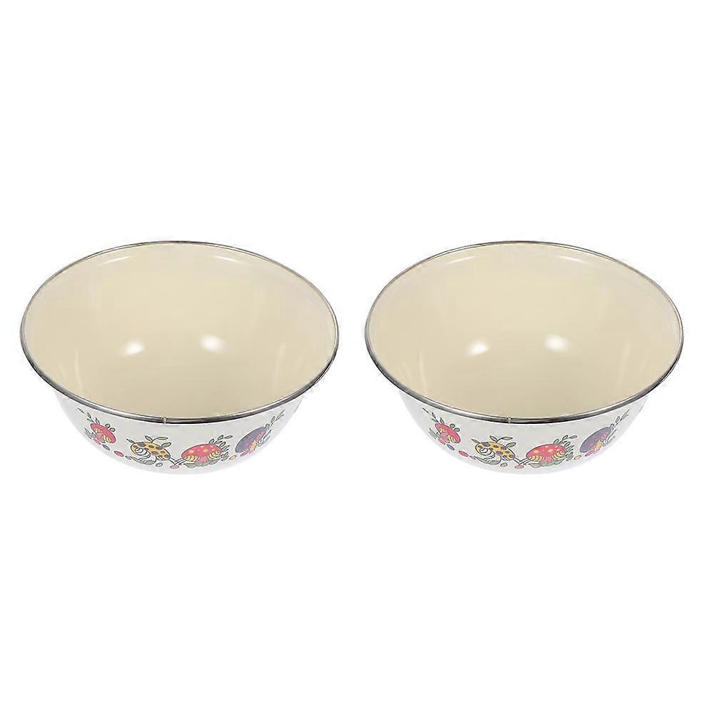 Beige Iron Enamel Basins for Kitchen Use with 2Pcs Practical Tureen Pots