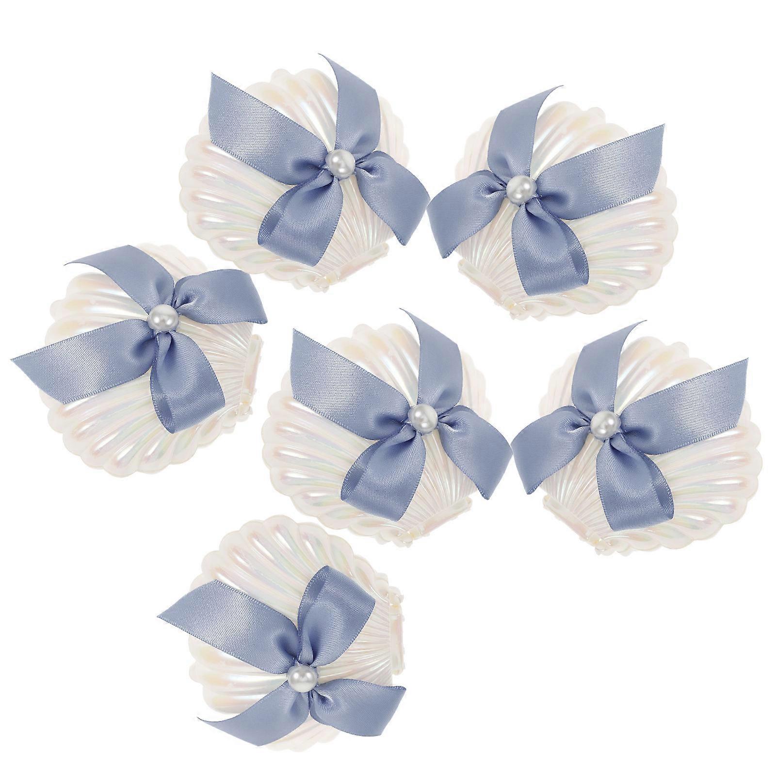 Seashell Candy Box Plastic Wedding Storage Cases with Ribbons 6Pcs