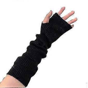 SHYV - Mitaines en cachemire tricoté pour femme, longueur coude, passe-pouce, sans doigts, mitaines longues et chaudes (2 paires)