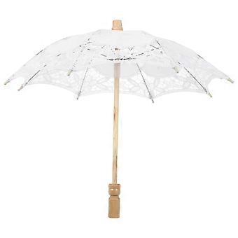 White Wedding Lace Umbrella for Photography Prop with Wooden Handle 1Pcs