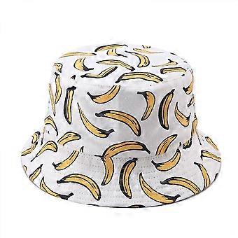 Cute Bucket Hat Beach Fisherman Hats for Women, Reversible Double-Side-Wear Unisex (Banana, White)