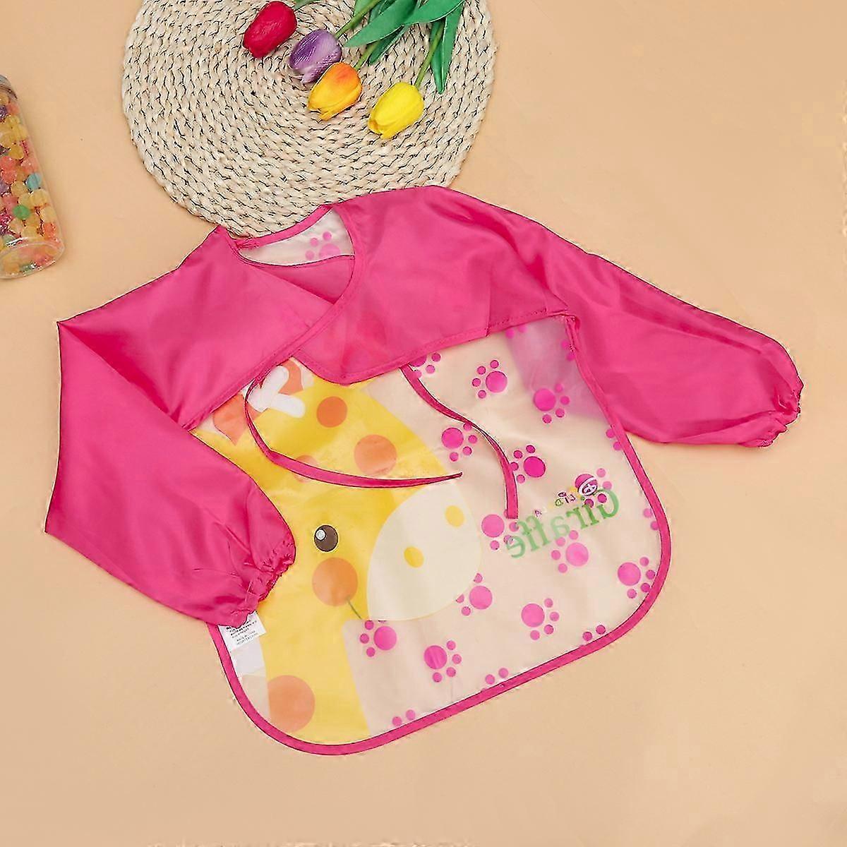 Giraffe Pattern Waterproof Bib For Babies Art Activities Red 1Pack