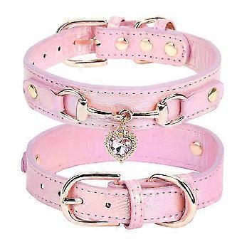 Pet Collar Dog and Cat Heart-Shaped Crystal Neckband PU Dog Collar_ynad