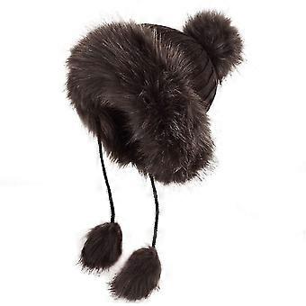Damski czapka zimowa Dzianinowe sztuczne futro Czapka Czapka Futrzane uszy Aviator Catcher Kapelusz