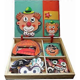 Wooden Magnetic Jigsaw Puzzles Toy, Toddler Craft Toys Educational Travel Puzzle Games Double Sided Drawing Easel for Boys and Girls