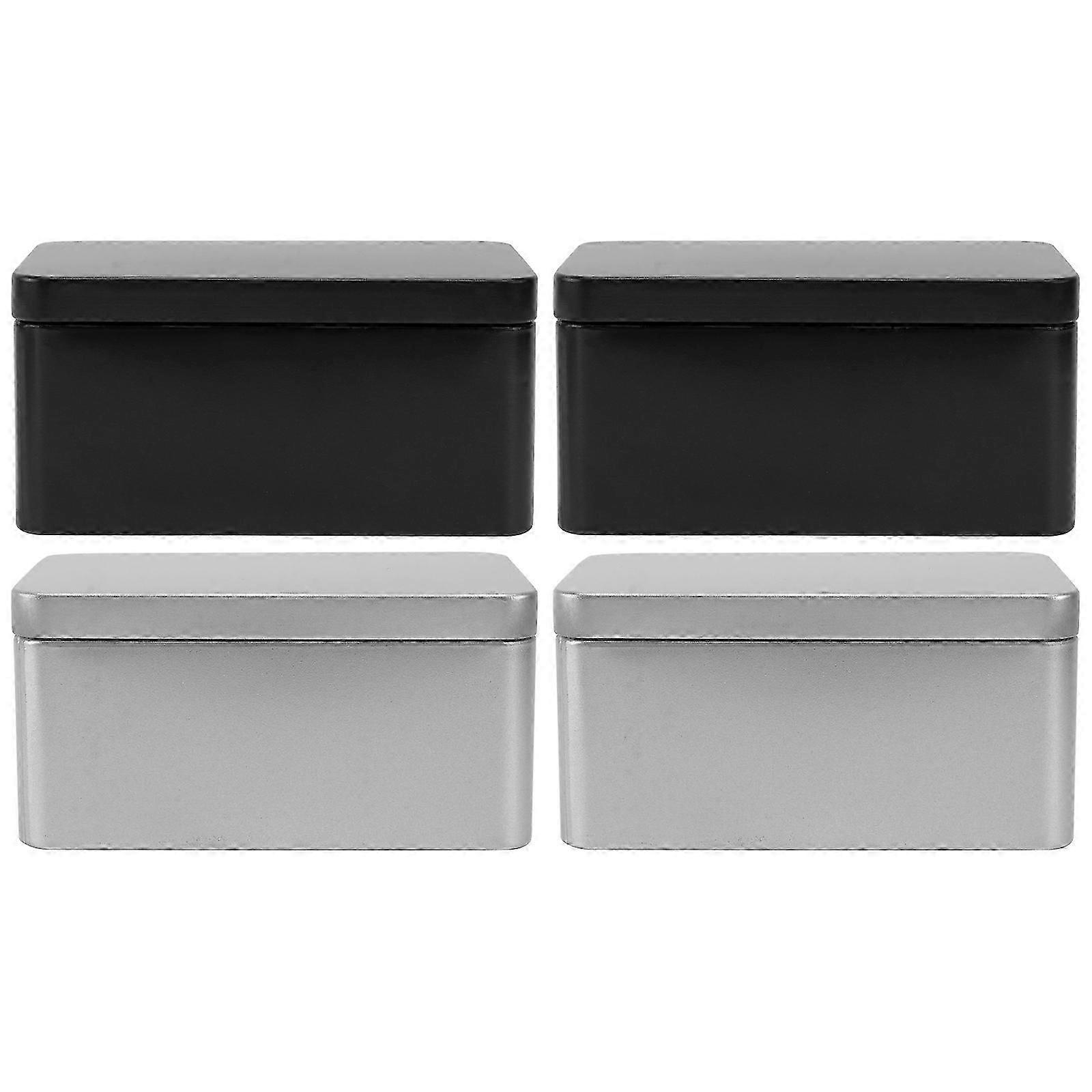 Tea Leaf Storage Box Oblong Tinplate Container for Storage 4Pcs Pack