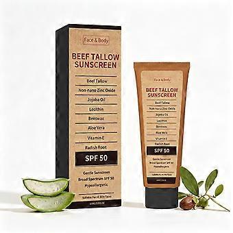 1/2/3 PCS Beef Tallow Sunscreen 100g, Natural Mineral Sunscreen SPF 50, Sun Screen, Water Resistant, Fragrance-Free, Non-Greasy Formula for Face and B