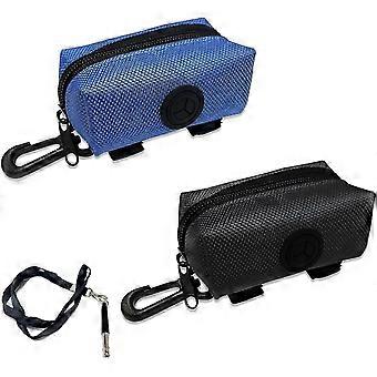 Pack Canvas Dog Bag Dispenser med koppelkrok för koppel Universal Zipper Poop Dispenser (blå och svart)