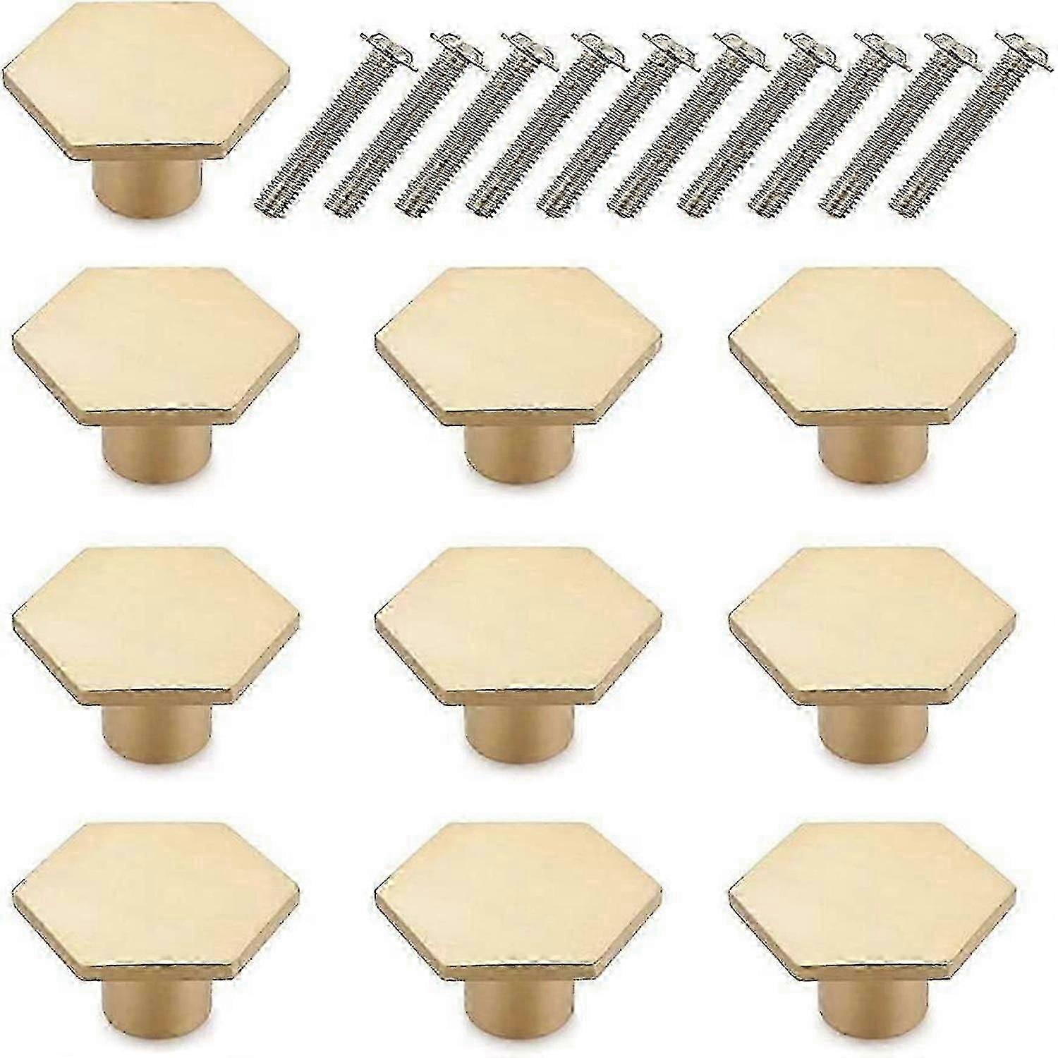 10pcs Gold Cabinet Knobs Solid Brass Pulls Drawer Knobs 1.33 (34mm)