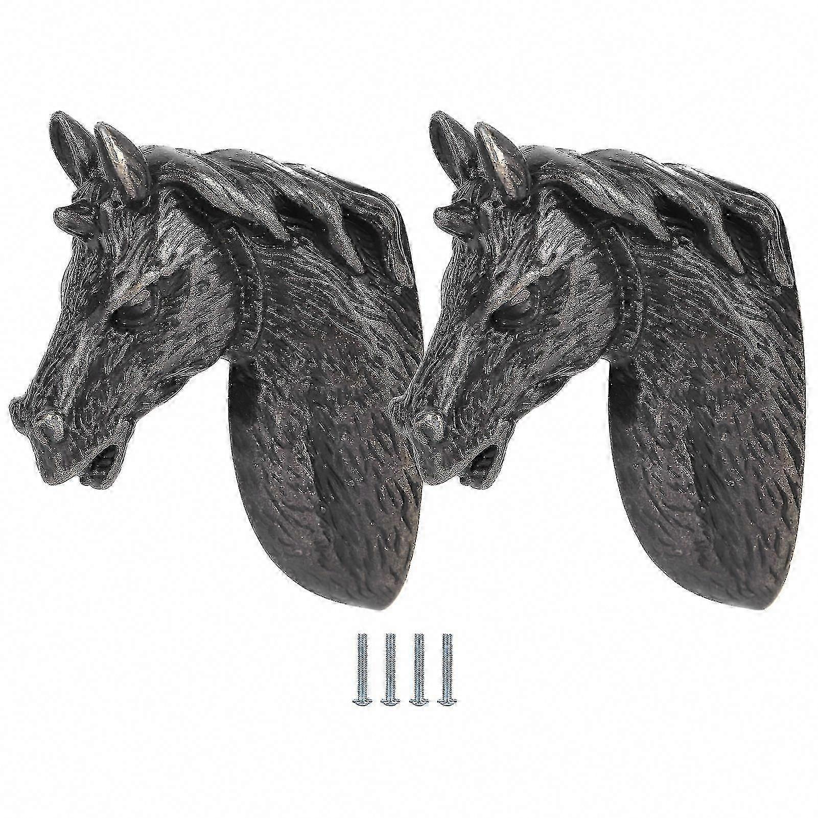 2 Sets Modern Horse Head Cabinet Handles, Kitchen Wardrobe Drawer Pulls, Black Brown Knobs