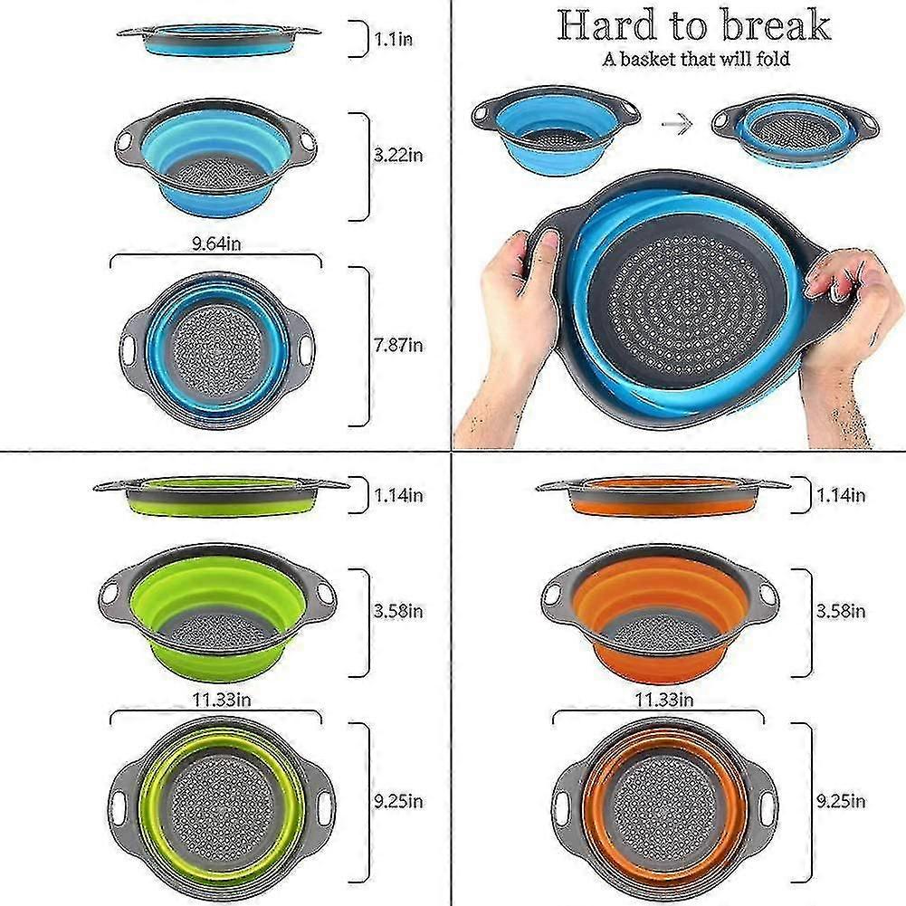Kitchen Foldable Colander, Foldable Silicone Colander, Round Foldable Colander 3 Pieces