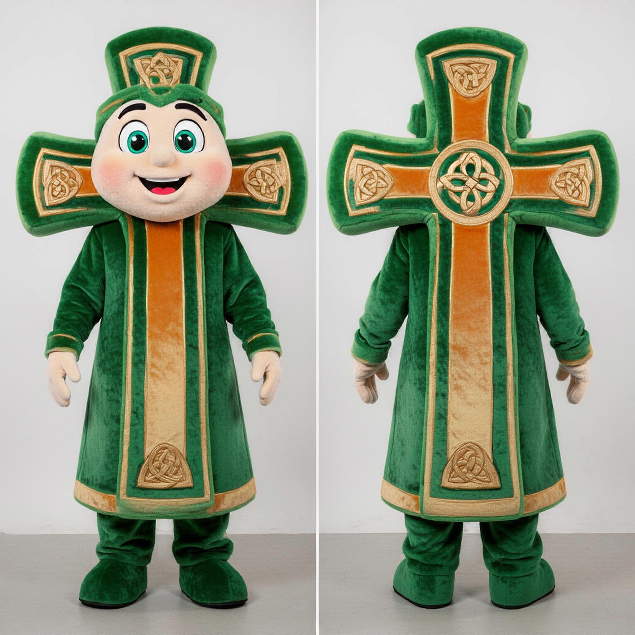 MASTICOT Vibrant Green Stylized Celtic Cross Mascot