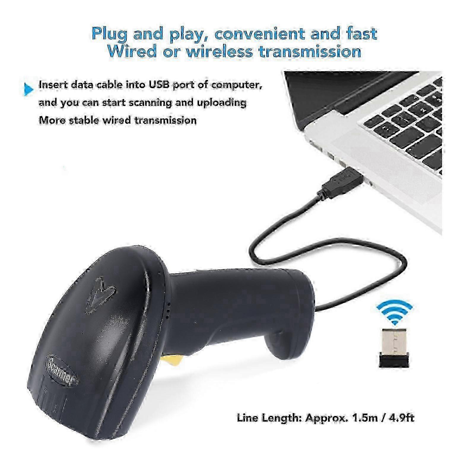 1D Wireless Barcode Scanner Bluetooth 2.4G USB 2 in 1 Portable Code Reader for Supermarket Cashier