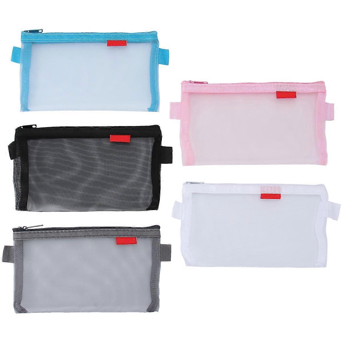 Mesh Pencil Case Stationery Container for Storage 5Pcs Assorted Colors