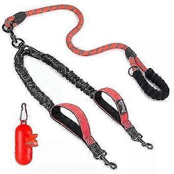 Dual Dog Bungee Leash, 20-35 Inches Shock-Absorbing Nylon Lead with Padded Handles, 360-Degree Swivel Clasp, Reflective Strips for Night Walks