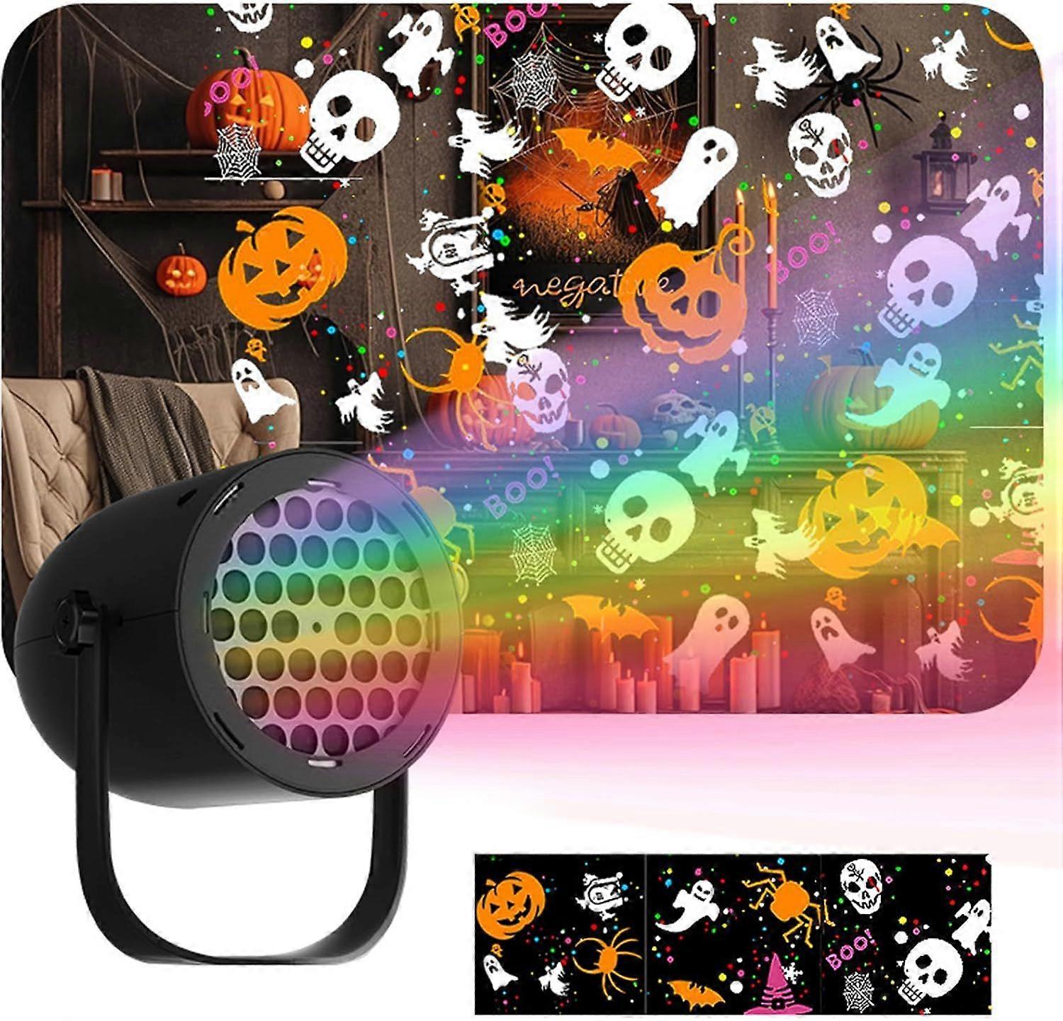 Halloween Projector Lamp, 16-Pattern HD Projector Light, USB-Powered mini ABS