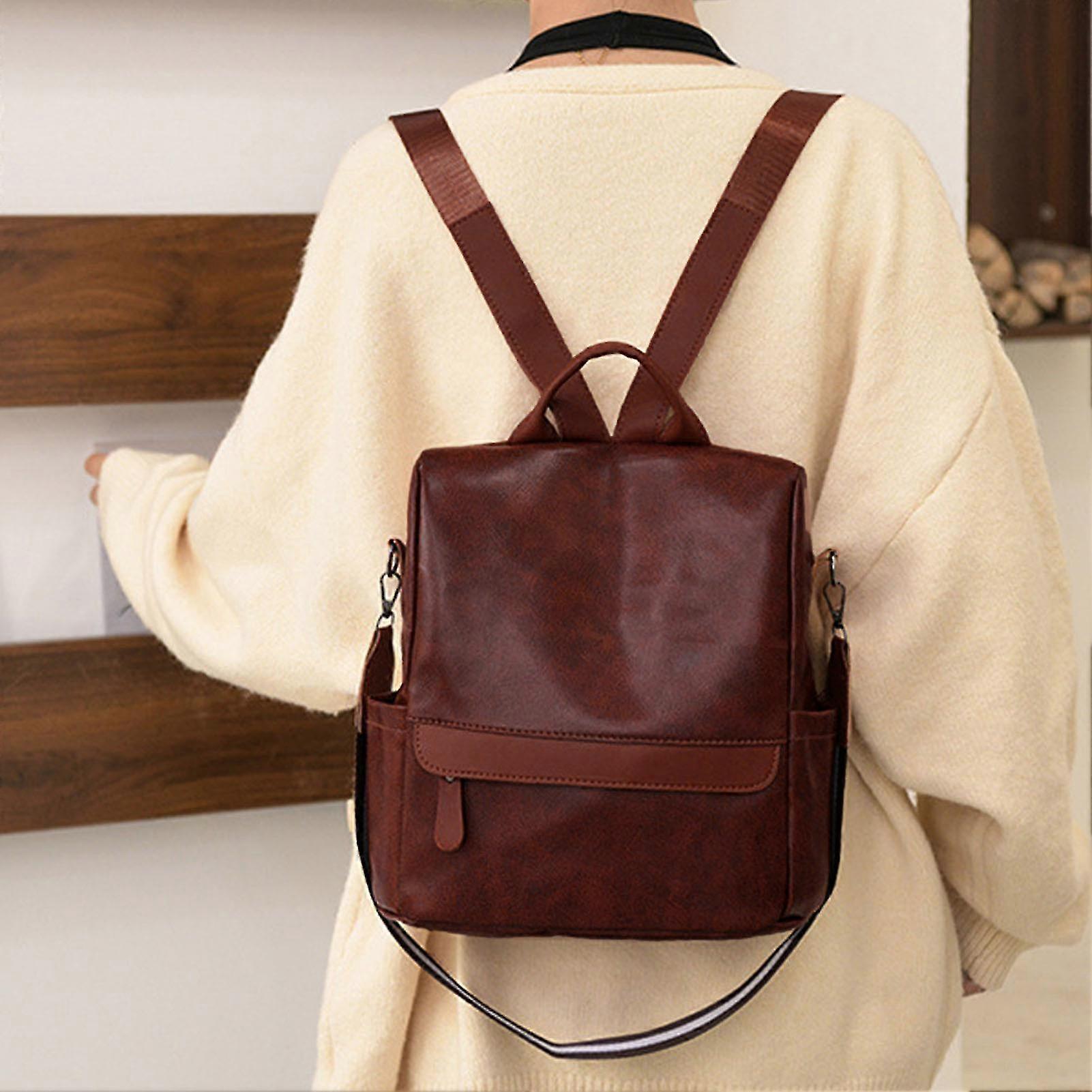 Dark Brown Vintage PU Leather Backpack