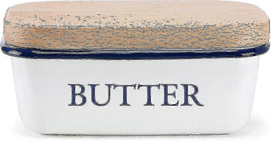 Multifunctional Enamel Butter Dish With White Lid