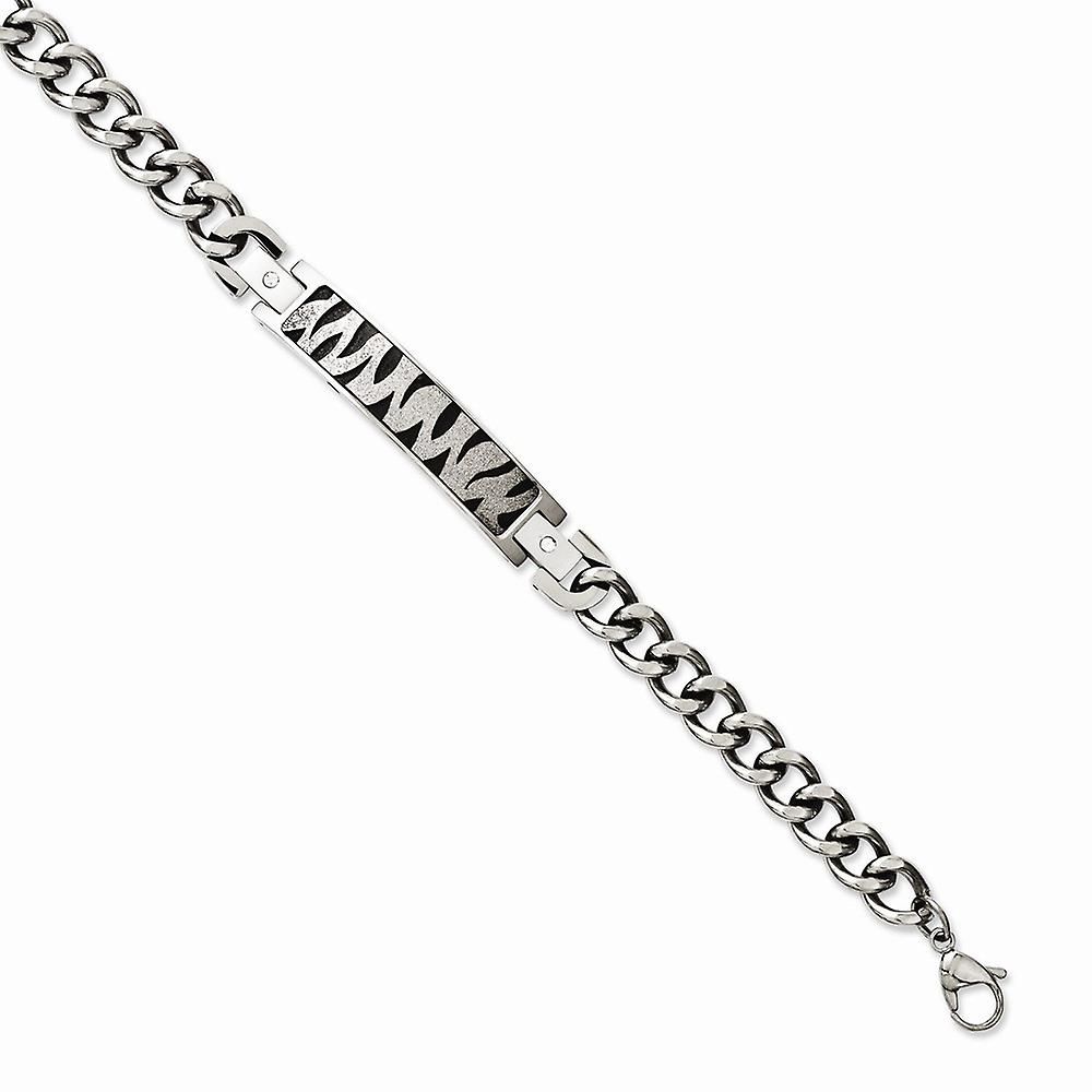 Stainless Steel Polished Laser cut Fancy Lobster Closure-Laser-Cut and Black Ip Plated 8.25inch Bracelet 10mm Wide Link-