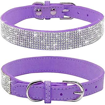 Rhinestone hundekrage, søt blendende glitrende myk semsket skinn hund katt Rhinestone krage krystall diamant kjæledyr hund valp krage (lilla, XS)