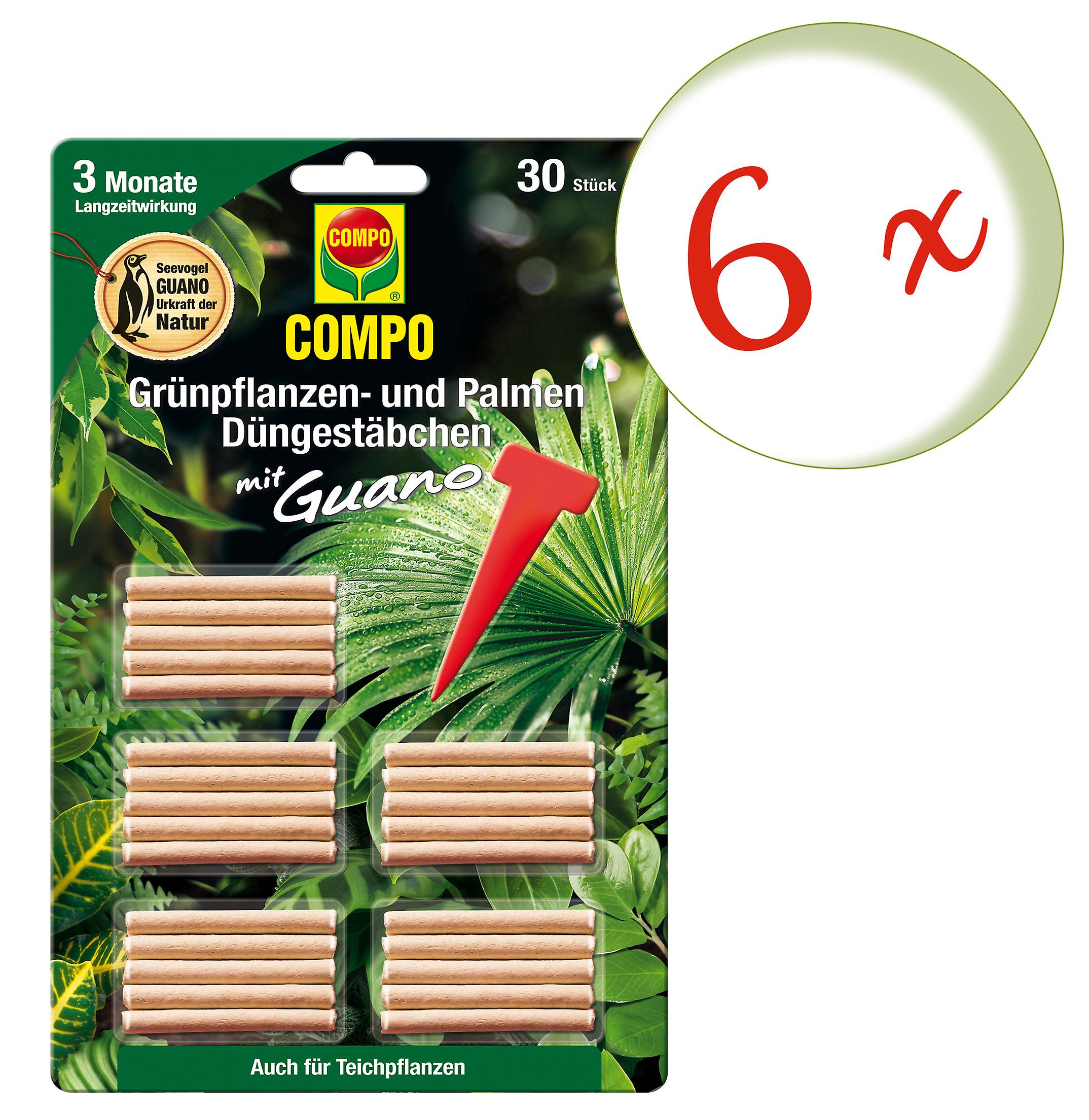 6 x COMPO green plant and palm fertilizer sticks with guano, 30 pieces