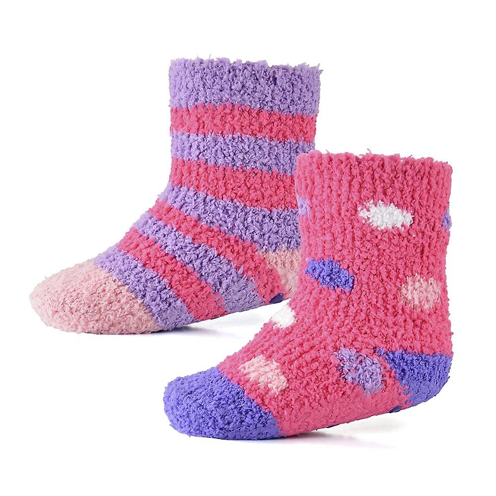 Infant 2 Pack Baby Boys Girls Slipper Fluffy Socks With Gripper Newborn Socks