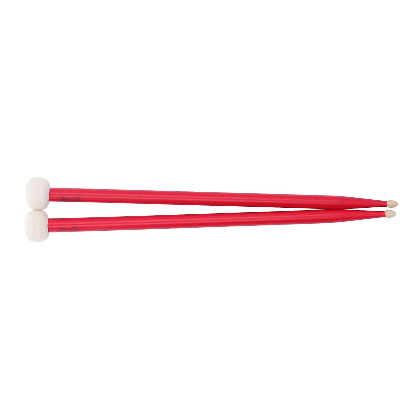 2Pcs Drum Mallet Felt Head Wooden Handle Non Slip Instrument Accessory Set Kit for Playing Red