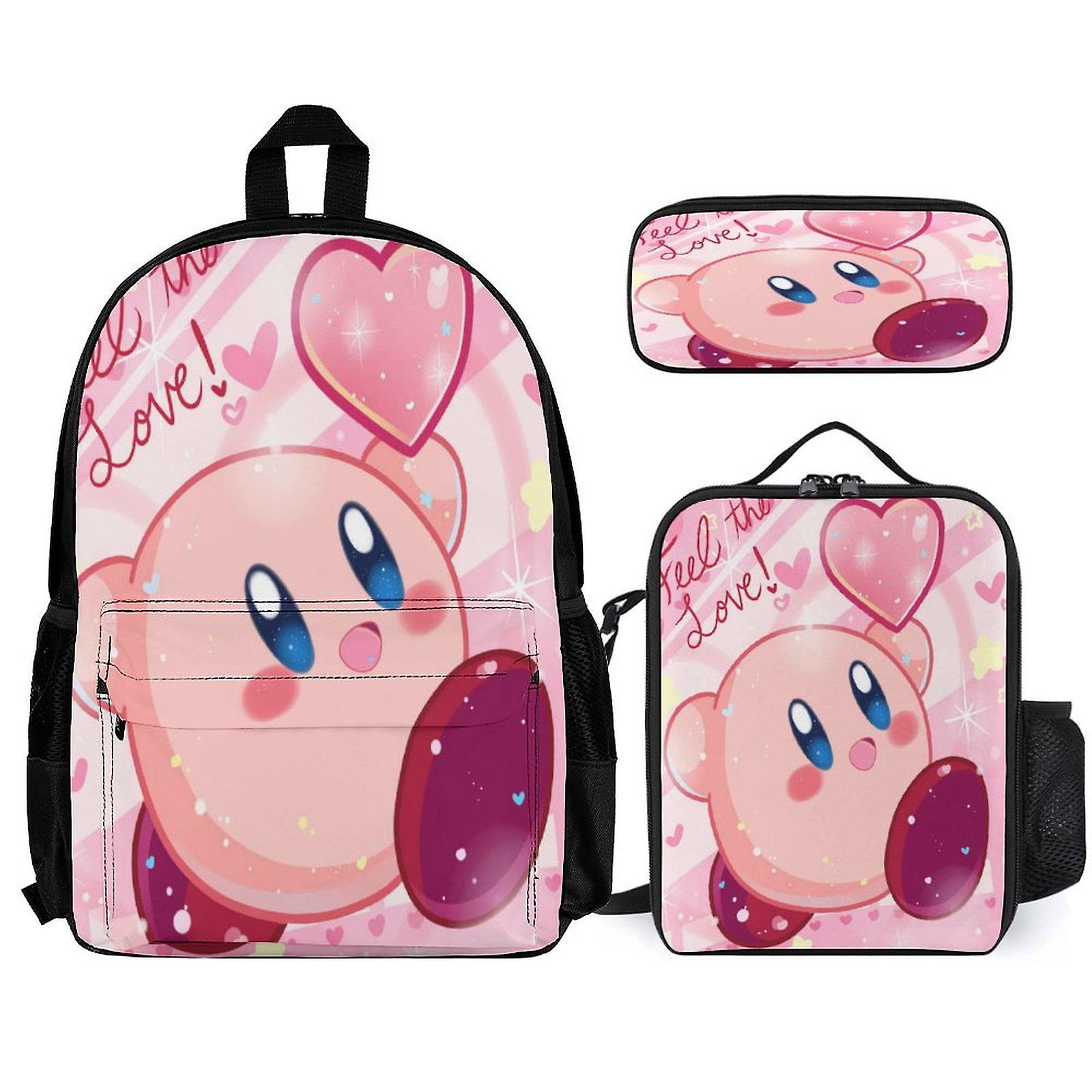 Kirby Backpack 3 Piece Set Laptop Backpack with Pencil Case Lunch Bag Combination