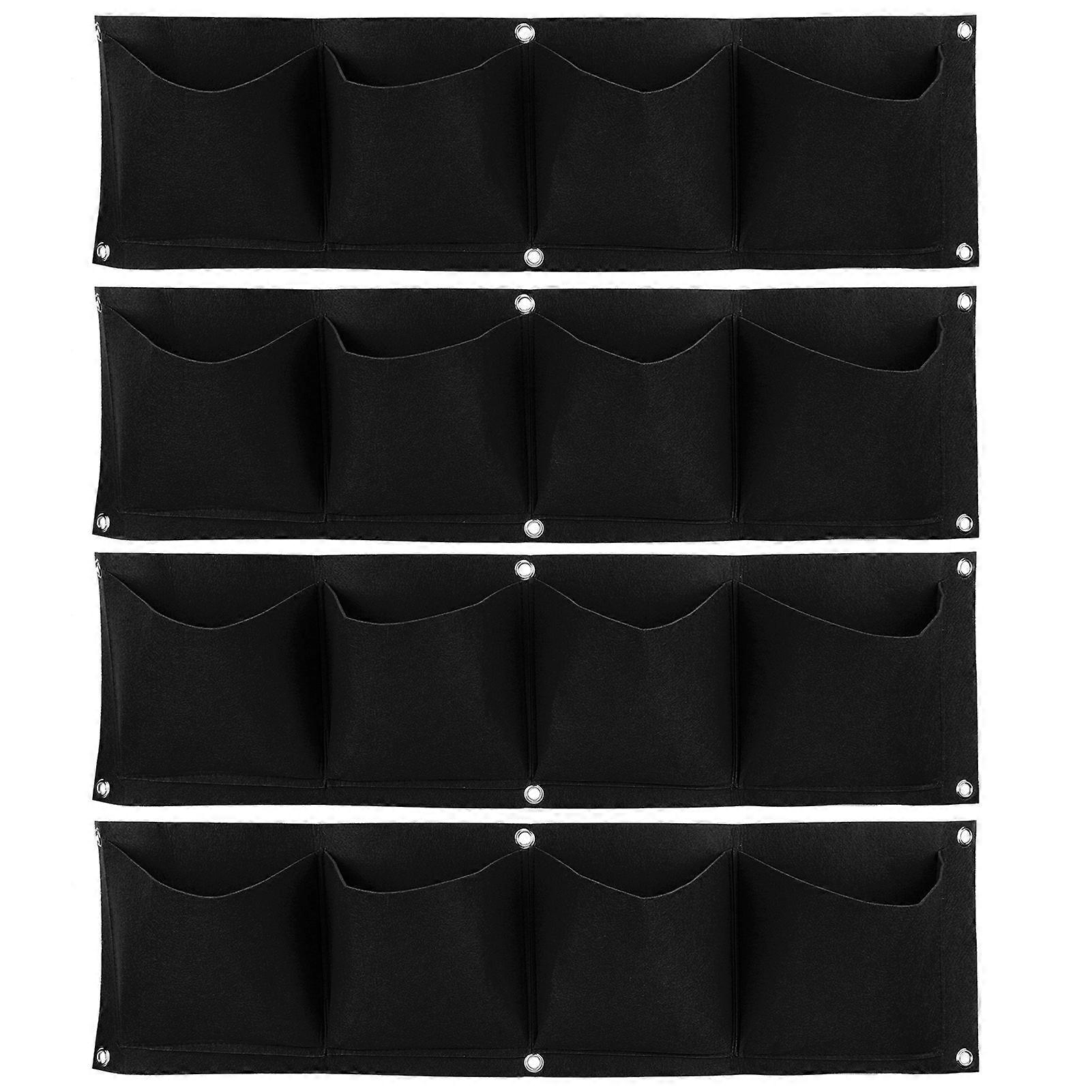 Set of 4 Degradable and Reusable Felt Wall Grow Bags, 4 Pockets, Black