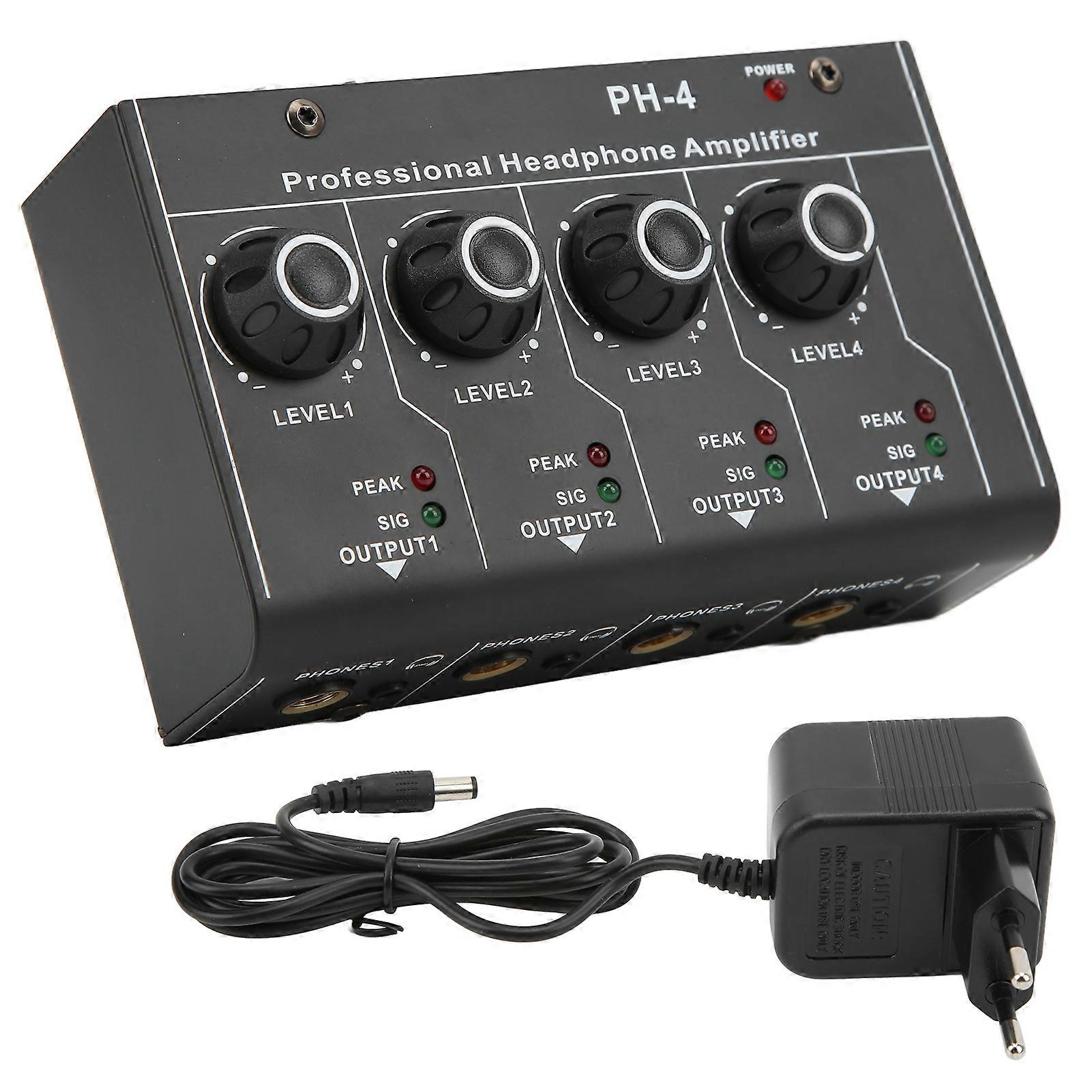 Headphone Amplifier Splitter 4 Channel Stereo Output Rca Input Mini Switcher Eu Plug 220vac