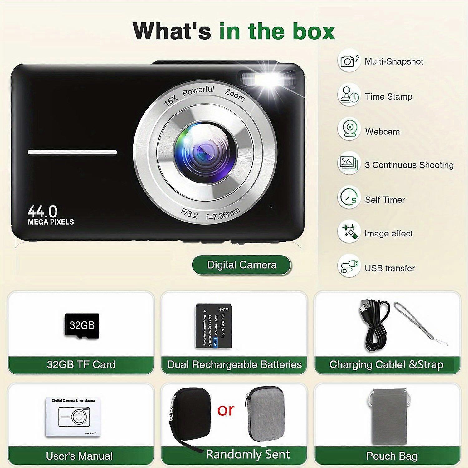 DC403 44MP 1080P HD Digital Camera 16X Digital Zoom Cameras For Vlogging 24 LCD Rechargeable Camera