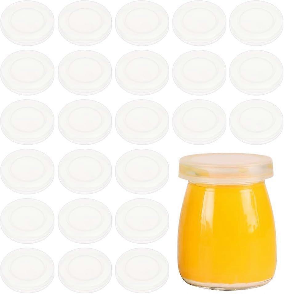 48 Pcs 2inch Yogurt Jar Lids Clear Plastic Bottle Caps Compatible with Oui Yogurt Jars for Food Storage Replacement Container Lids Covers White Round