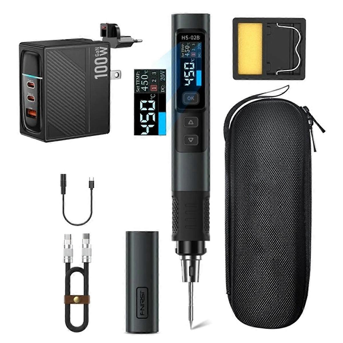-02B Soldering Iron Smart Sleep IPS Color Display Screen 100-450 PD100W Portable Repair Tool EU PLUG