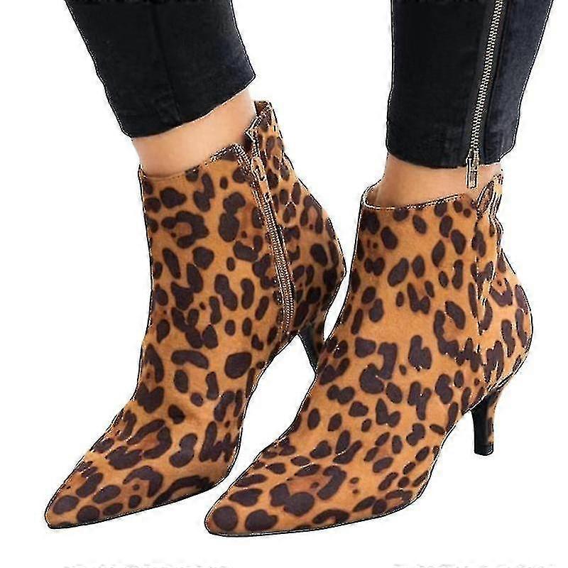 Womens Zip Up Ankle Booties With Low Kitten Heel And Pointed Toe Design