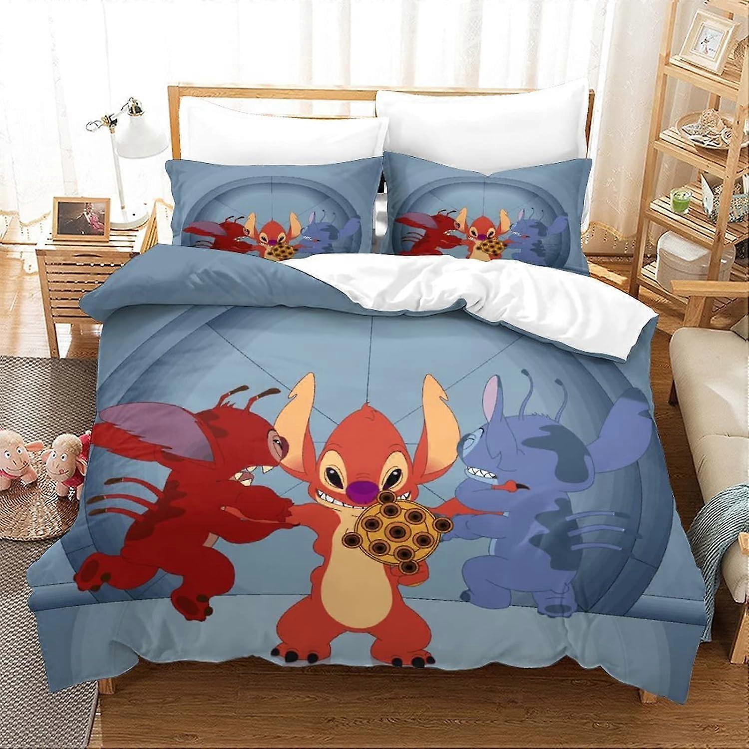 Stitch Duvet Cover Set, Lilo & Stitch Pattern D Bedding Set with Duvet Cover for Kids Boys, Soft with Zipper Closure Set 135*200 CM