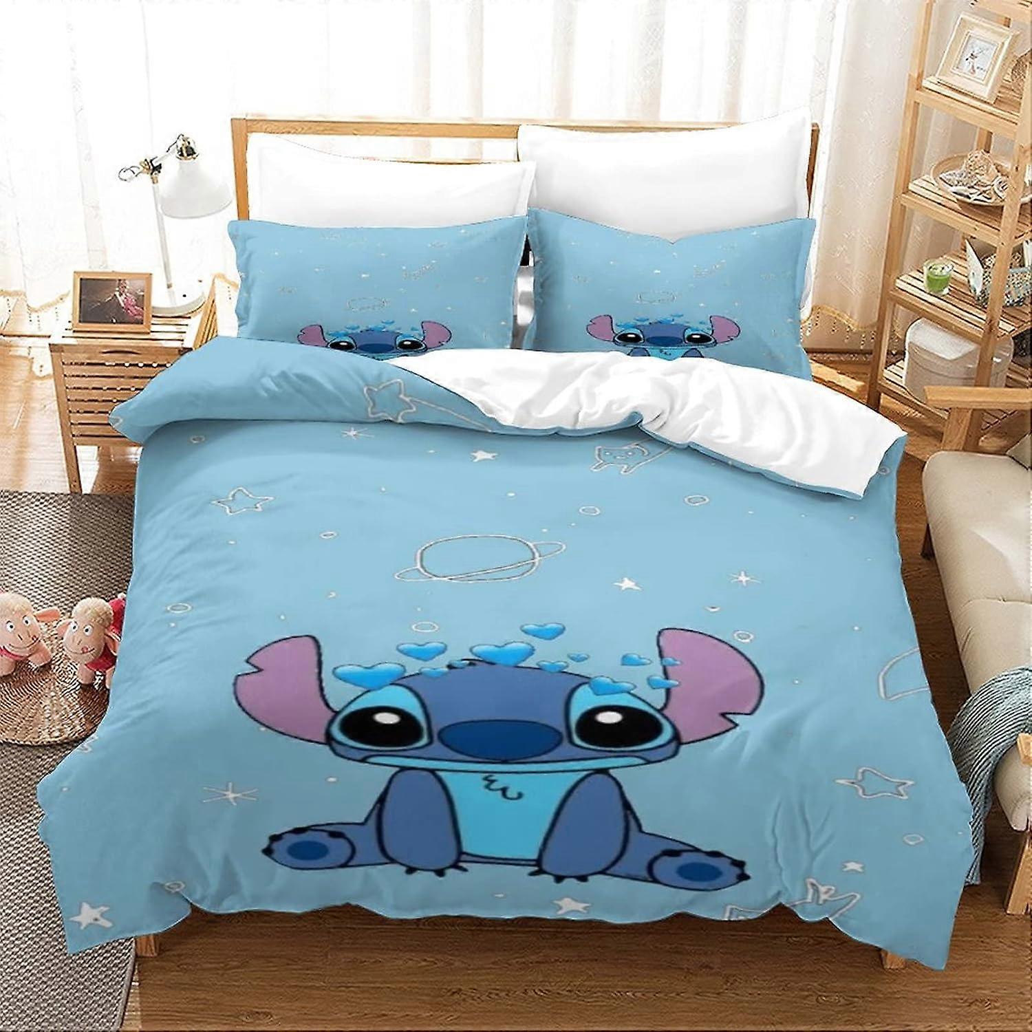 Stitch Animated Characters Bedding Set, with Duvet Cover and Pillowcase, Pieces, Soft and Breathable Microfiber, with Zipper