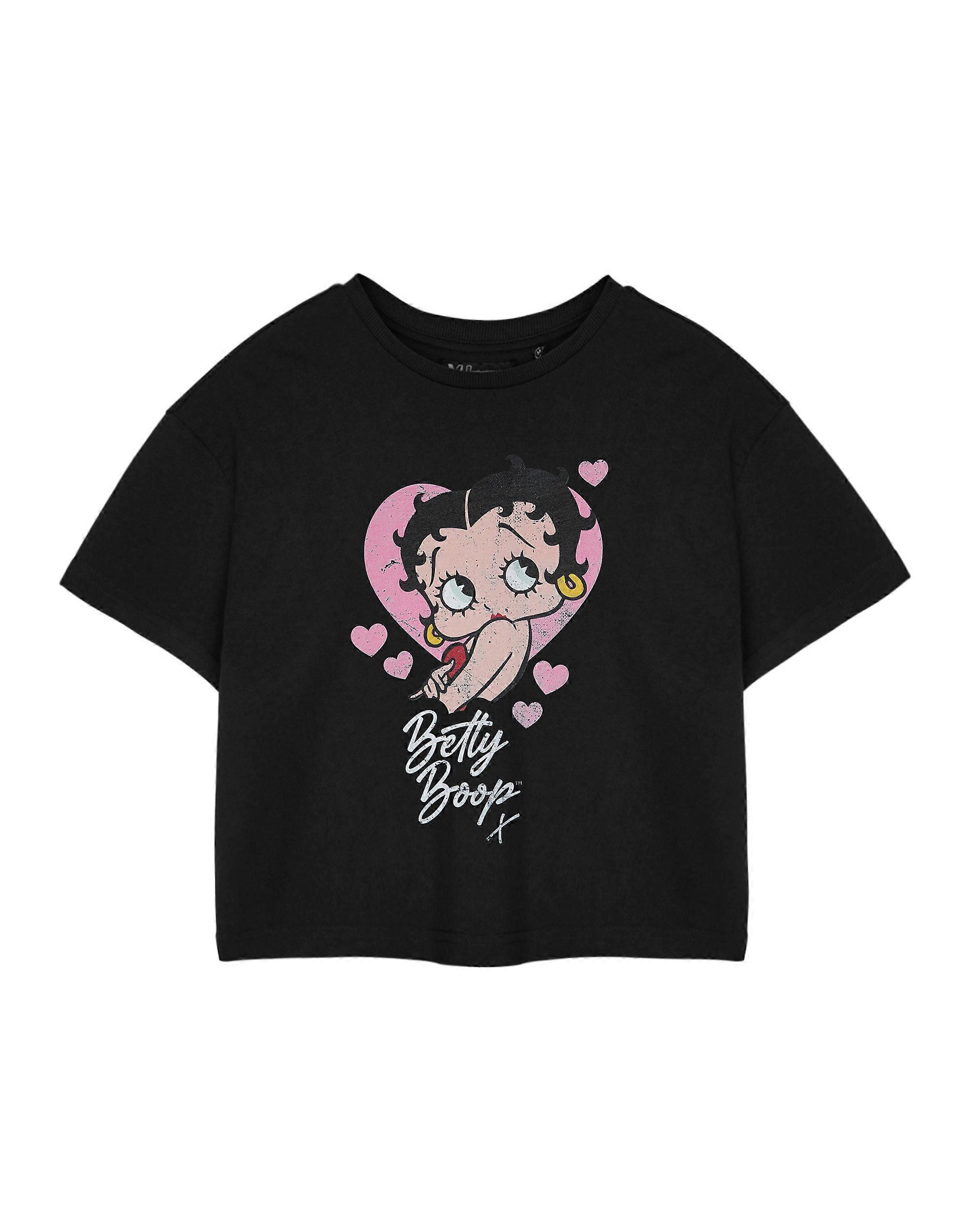 Betty Boop 女士短款短袖 T 恤 黑心