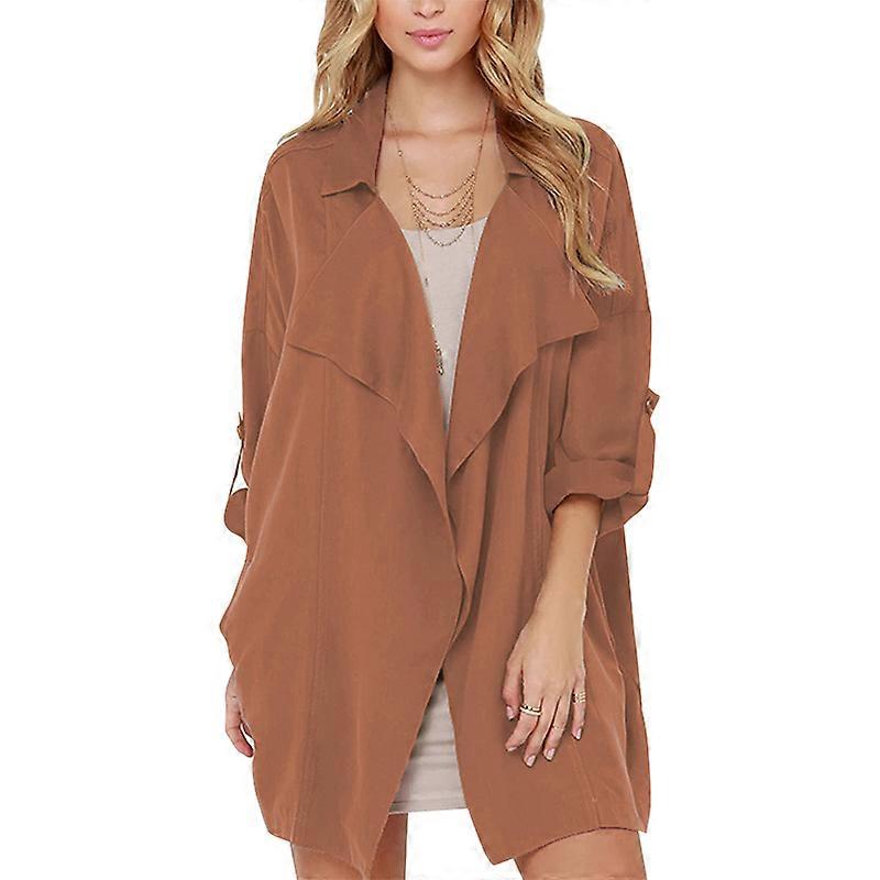 Womens Seven-quarter Sleeve Trench Coat British Style Solid Color Loose Casual