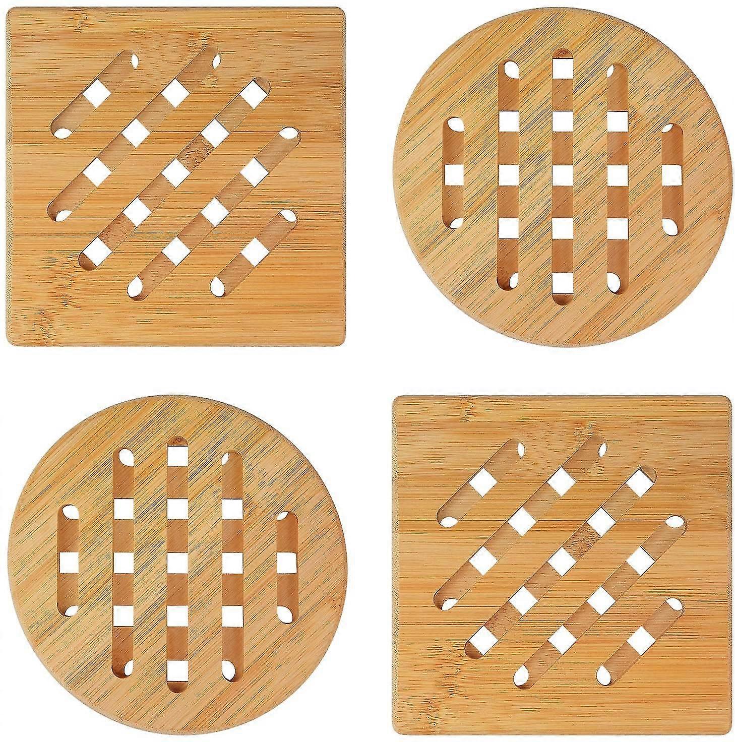 Set di sottopentola in legno naturale di 4 sottopentoli in bambù, sottopentola resistente al calore per cucina