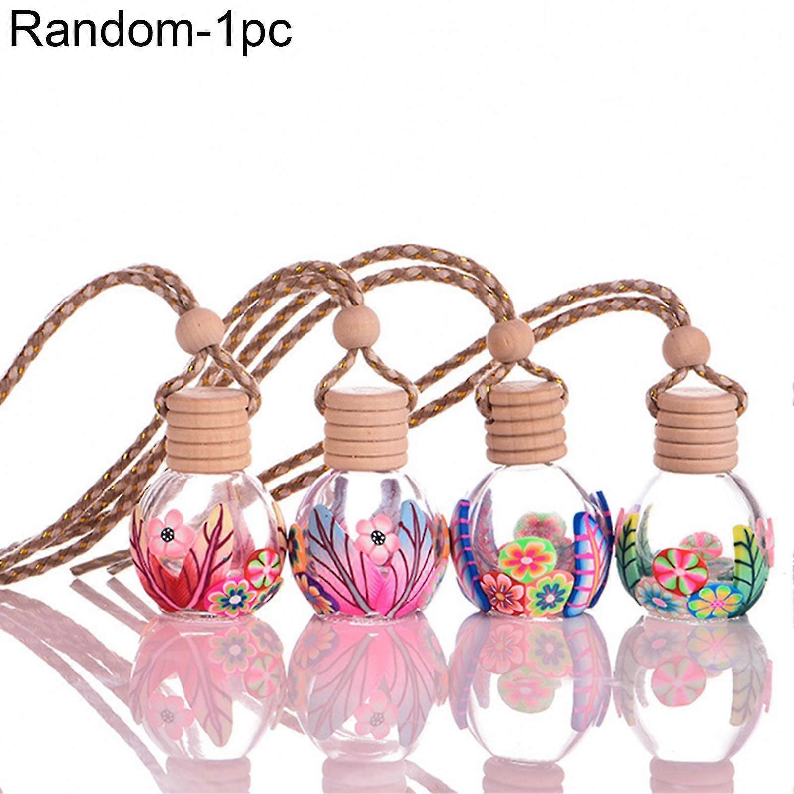 Home Car Hanging Air Freshener Perfume Fragrance Flower Print Empty Glass Bottle