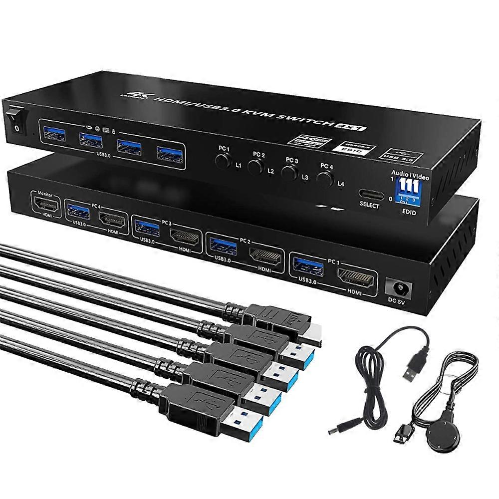 Switch KVM 4K Quad Multi Viewer 4 in 1 Out USB 30 Hub HDR EDID Processore HDMI per 4 PC Tastiera e mouse condivisi Stampa