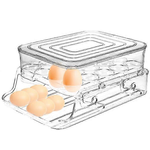 Transparent Egg Box Refrigerator Egg Holder 2-layer Automatic Rolling Stackable Egg Dispenser With Lid