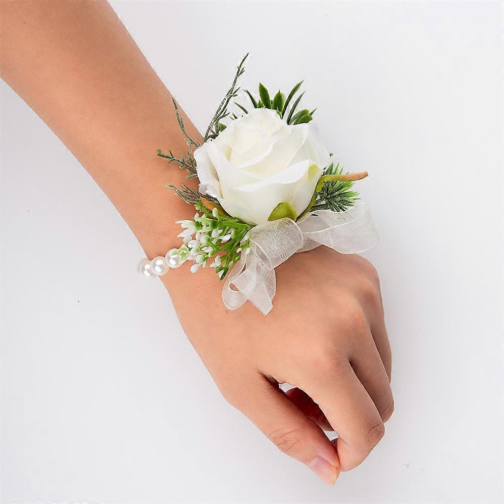 Bracciale Da Polso Con Fiore E Perle Per Damigella – Accessorio Matrimonio Sposa (Bianco, Taglia M) - 4