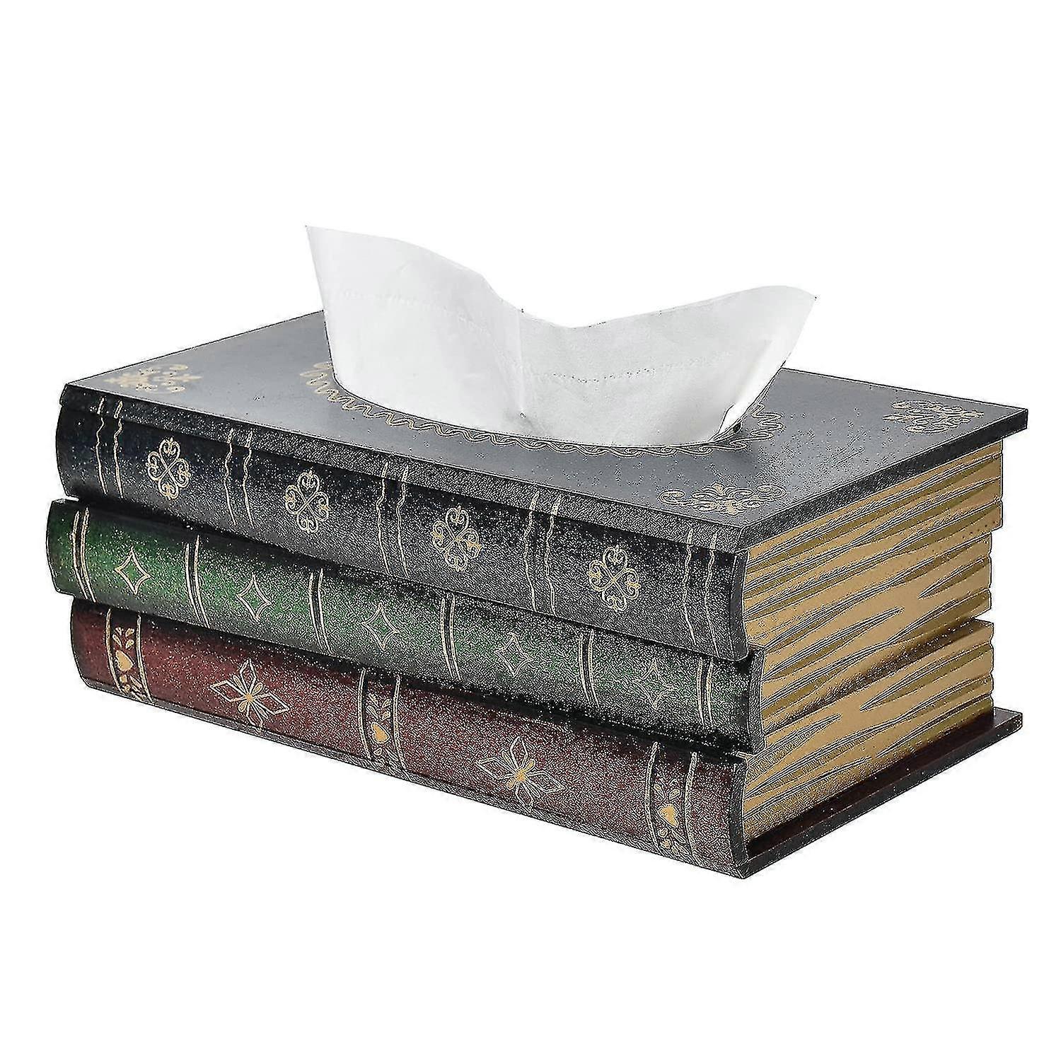 Retro Wooden Antique Book Tissue Box Cover Rectangular Tissue Case