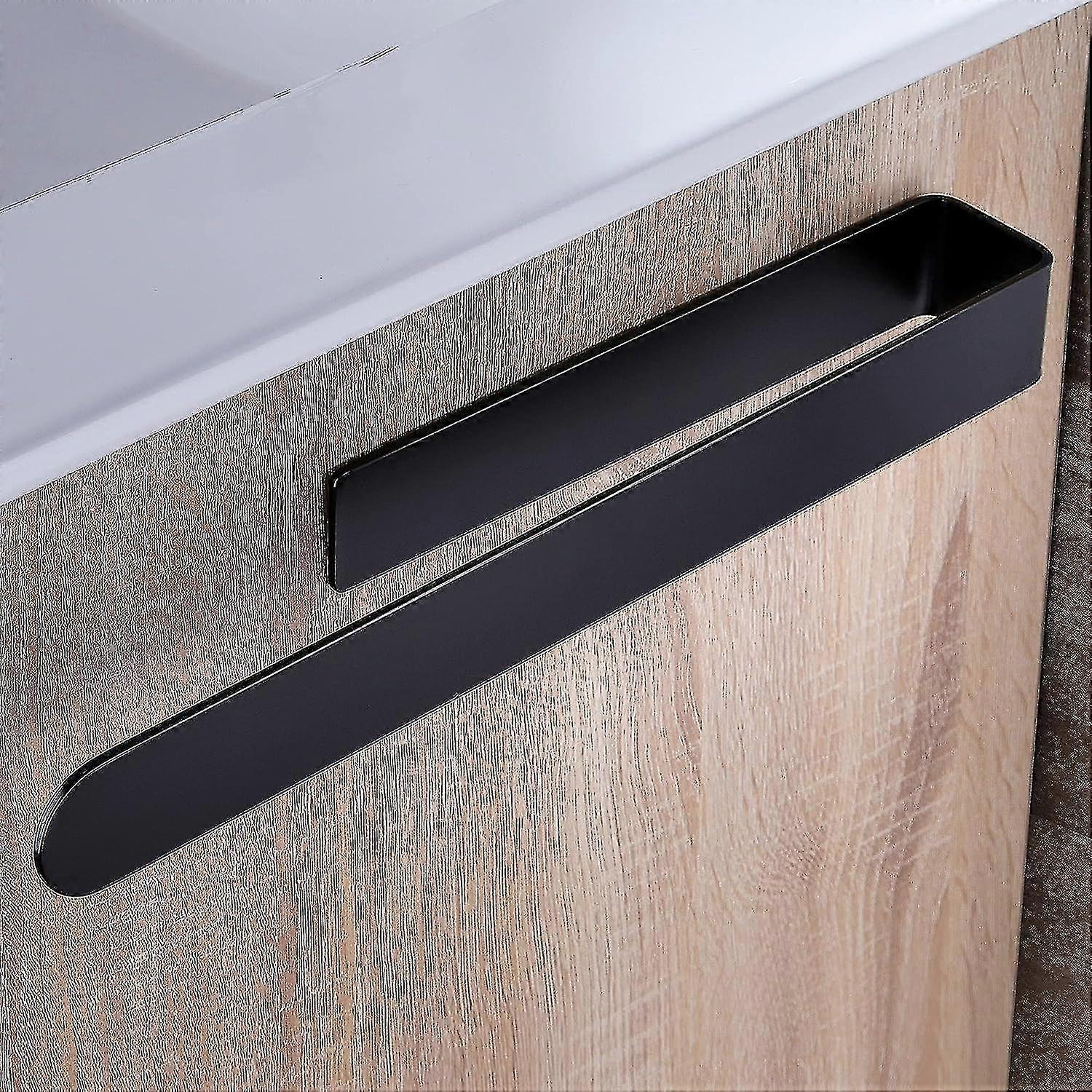 バスルームタオルバー ブラックステンレススチールタオルバー接着剤タオルホルダー、37cm