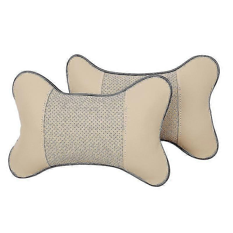 [ 2pcs Comfortable Pu Leather Car Neck Pillows ] [ Soft Head Neck Support Cushion]beige