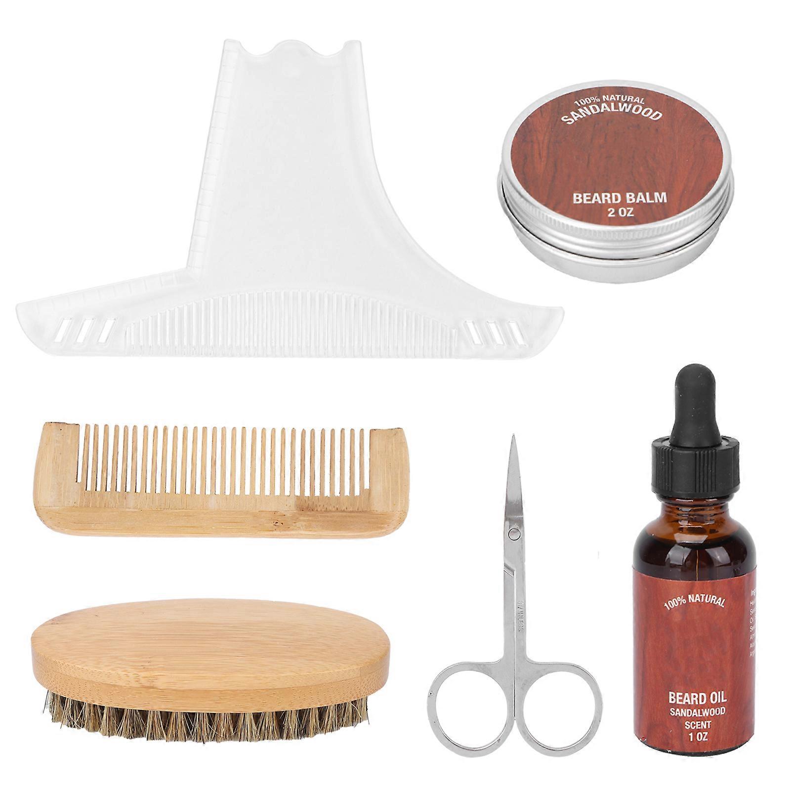 Beard Care Kit Men Growth Grooming Kit Beard Cream Oil Comb Brush Mustache Scissors